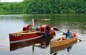 Steam driven sidewheeler, plus 55% size canoe built on the same lines. Walking Beam engine, Delaware River Cruise