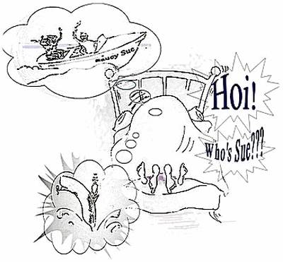 Saucy Sue, boat name cartoon Saucy Sue cartoon